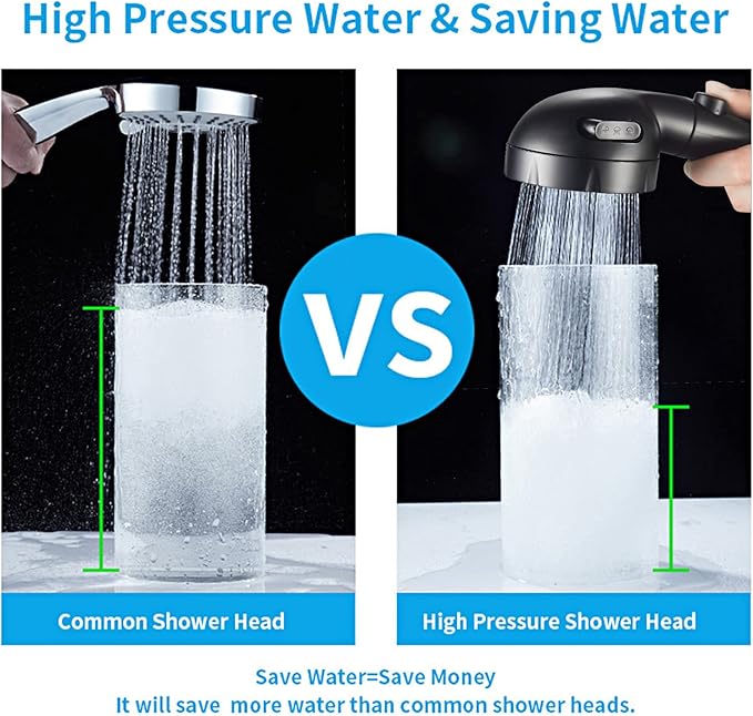 KAIYING High Pressure Handheld Shower Head with ON/OFF Pause Switch, 3 Spray Modes Shower Wand with Shut Off Button, Removable Camper Shower Head with Hose and Adjustable Angle Bracket (Black)
