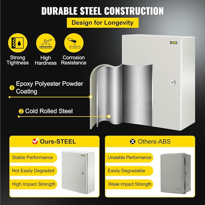 VEVOR Electrical Enclosure Box, Carbon Steel Hinged Junction Box, IP66 - Image 3