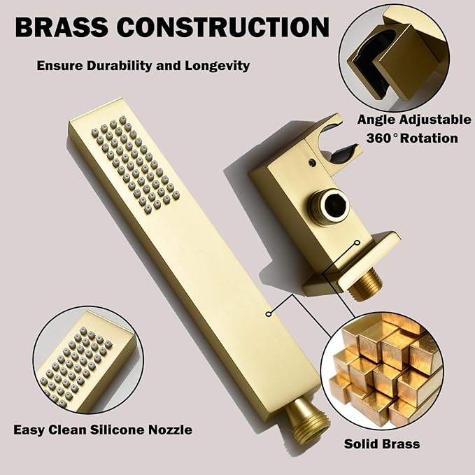 Brushed Gold Triple Shower Heads Shower System with 12"+8"+8" Top Shower Heads, Digital Display Shower Valve, Body Jets and Handheld Shower,Full Body Shower System