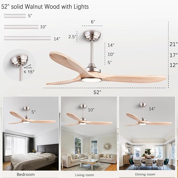 QUTWOB 52" Wood Ceiling Fans - Image 2