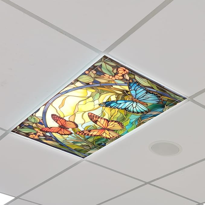 Glooglitter 4 Pcs Butterfly Fluorescent Light Covers 4 x 2 ft Stained Glass - Image 3