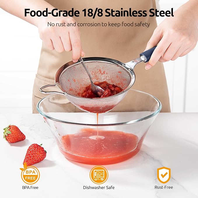 U-Taste Medium Fine Mesh Strainer: 18/8 Stainless Steel 4.73in 30 Mesh Kitchen - Image 3