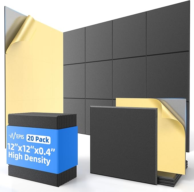 20 Pack Acoustic Panels with Self Adhesive, Soundproof Wall Panels, Square by NEPIS