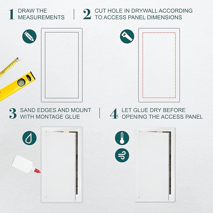 8" x 16" White Metal Access Panel. Service Shaft Door Panel. Plumbing, Electricity, Heating, Alarm Wall Access Panel for Drywall. Bathroom Services Access Hole Cover.