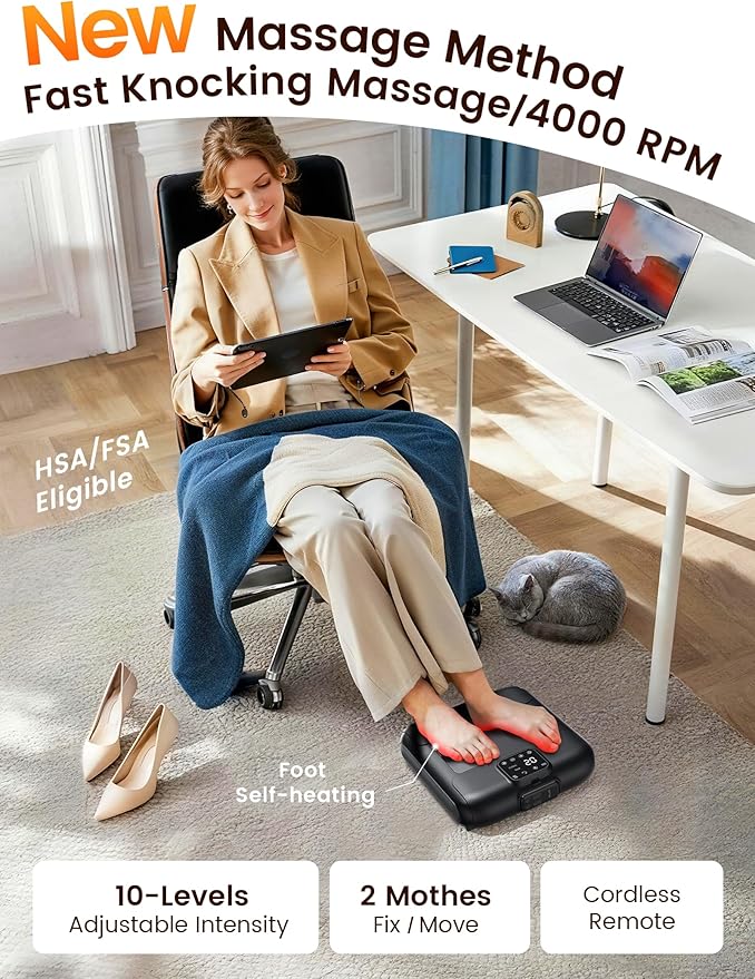 lifechill Cordless Foot Massager with Remote Control, FSA Eligible, 10-Levels Foot Massager for Neuropathy, Plantar Fasciitis, Fits All Size, Mom Christmas Gifts for Women Men, HSA