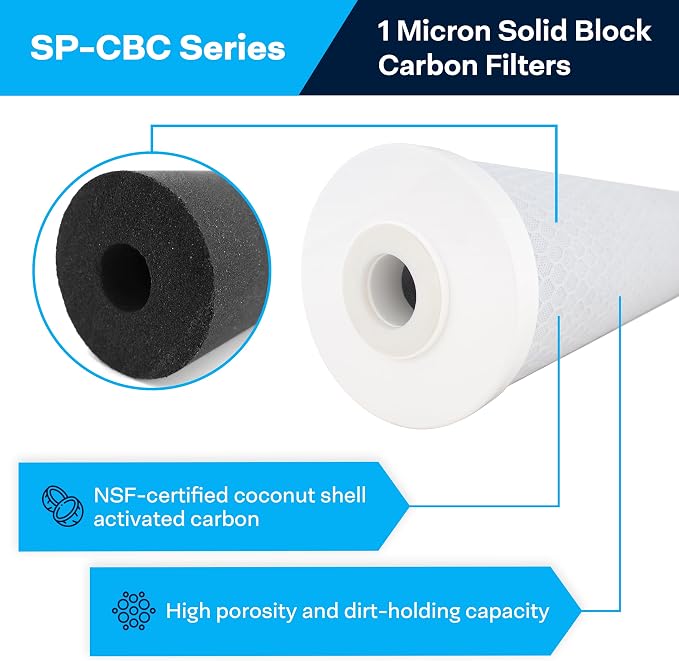 SpiroPure 20x4.5 1 Micron NSF Carbon Block Water Filter CB-45-2001 - Image 2