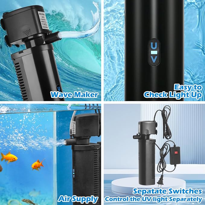 TARARIUM Aquarium Filter U-V for 20-75 Gallon, 200GPH Fish Tank Filter w/ 5W - Image 5
