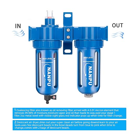 NANPU Zinc Alloy Coalescing Filter & Desiccant Dryer System, Poly Bowl - Image 3