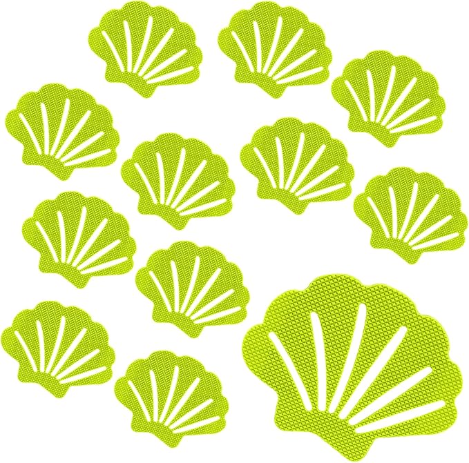 30 Pcs Non Slip Bathtub Stickers Green Adhesive Decals Sea Shell Shape Shower Stickers for Floor, Ladders, Bath Tub, Stairs, Bathroom