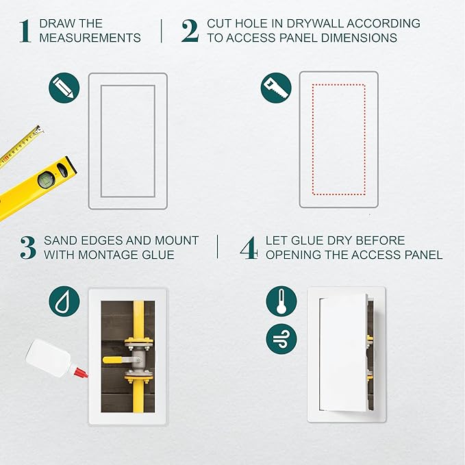 4" x 8" White Plastic Access Panel. Service Shaft Door Panel. Plumbing, Electricity, Heating, Alarm Wall Access Panel for Drywall. Bathroom Services Access Hole Cover.