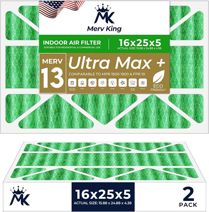 MervKing 16x25x5 Air Filter Actual Size: 15.88" x 24.88" x 4.38" MERV 13 MPR by MervKing