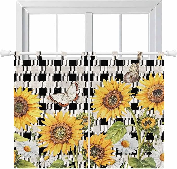 Sunflowers Kitchen Curtains 45 Inch Length, Short Cafe Window Curtains Tab Top by Unknown