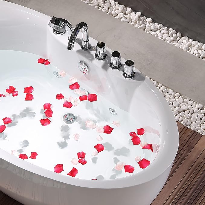 Empava 67 Inch Freestanding Whirlpool Tub -Hydromassage Gracefully Oval Shaped Stand Alone Jetted Bathtub with 7 Hydromassage Nozzles, Boat Shape, Hydromassage, Acrylic,ETL Certified