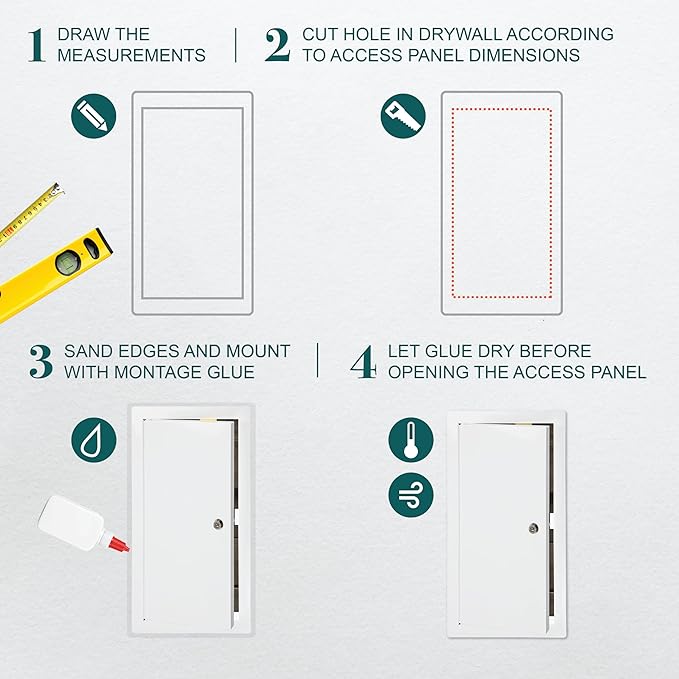 8" x 16" Lockable White Metal Access Door - Service Shaft Panel with Key for Plumbing, Electricity, Heating, Alarm & Bathroom Services