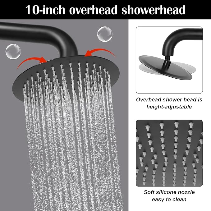 2-Function Poolside Portable Power Shower Floor Mounted Freestanding Black Poolside Shower with Handheld Sprayer for Backyard Garden/Pool/Beach Courtyard