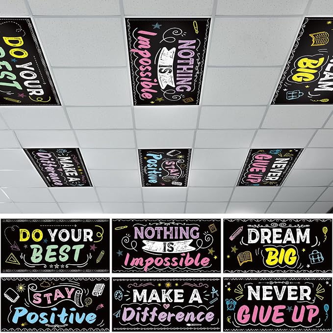 6Pcs Inspirational Fluorescent Light Covers by Wiooffen