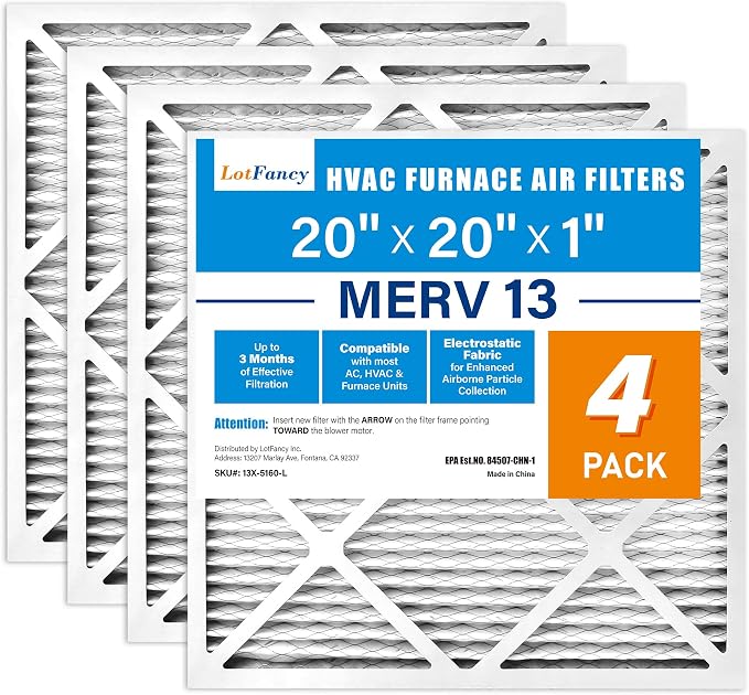 LotFancy 20x20x1 Air Filter MERV 13 4-Pack, Electrostatic Pleated HVAC Furnace by LotFancy