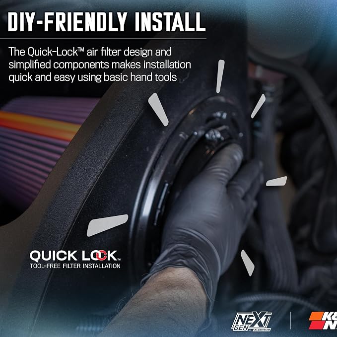 K&N NextGen Aluminum Cold Air Intake System: High-Flow Cotton Filter: Compatible - Image 9