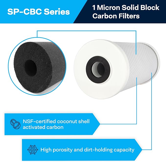 SpiroPure SP-CBC-BB 10x4.5 1 Micron NSF Certified Coconut Shell Carbon Block - Image 2