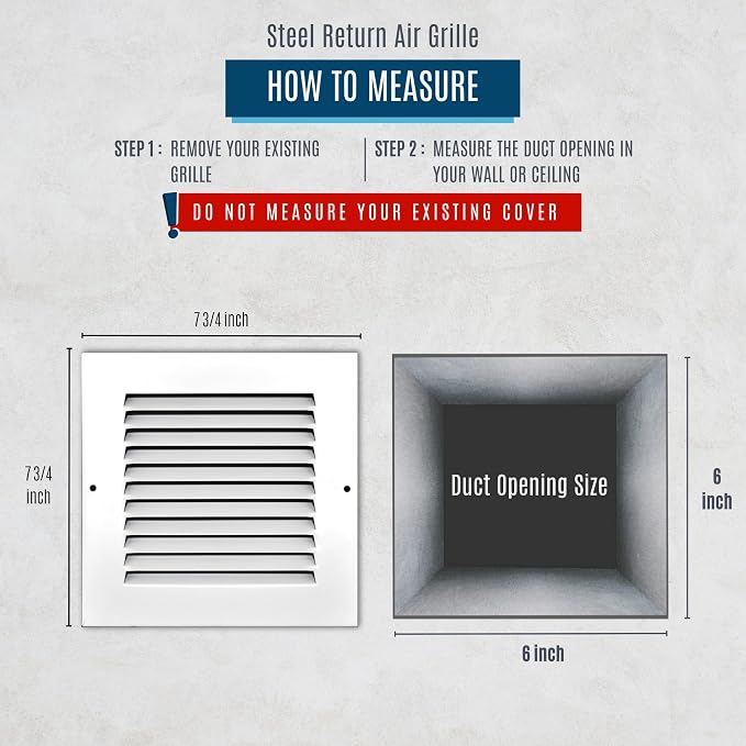 Fits 6x6 Duct Opening | Steel Return Air Grille by Handua | Vent Cover Grill - Image 3