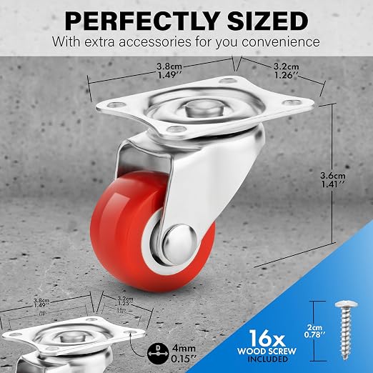 1 Inch Heavy Duty Casters Set of 4, Scratch Resistant & 360 Degree Rotatable - Image 2