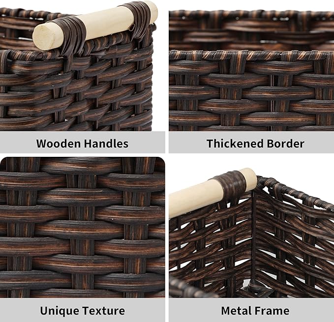 GRANNY SAYS Wicker Baskets for Shelves, Wicker Baskets for Storage, Waterproof Toilet Basket Tank Topper, Basket Organizer with Handle, Toilet Paper Basket for Back of Toilet, 14¼" x 6½" x 4¼", Brown