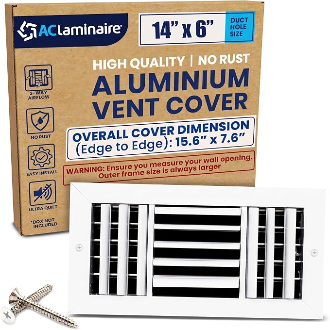 14x6 Inch Aluminum 3-Way Air Flow Vent Cover Wall or Ceiling – Quiet HVAC Wall by ACLAMINAIRE