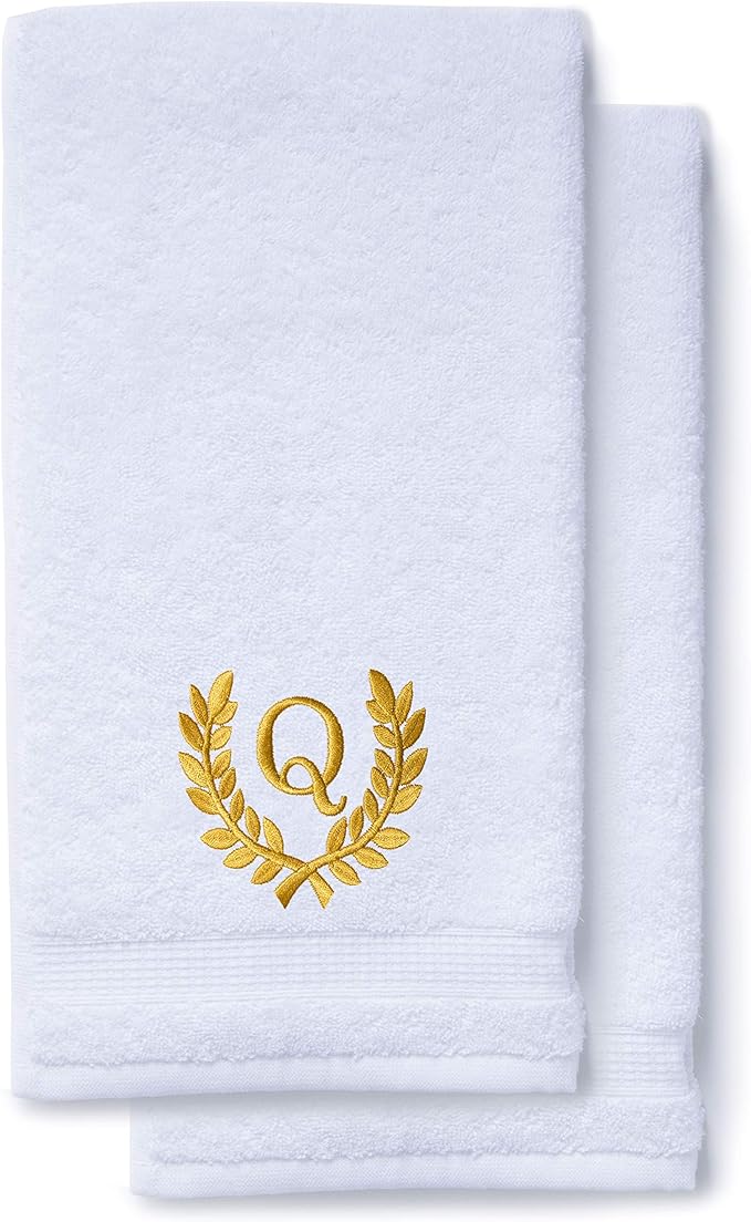 Decorative and Monogrammed Hand Towels for Bathroom Kitchen Makeup | Personalized Gift for Wedding-Bridal | Roman Font Custom Luxury Turkish Towel | Spa Collection, Oversized, 16 X 30 Inch, Set of 2