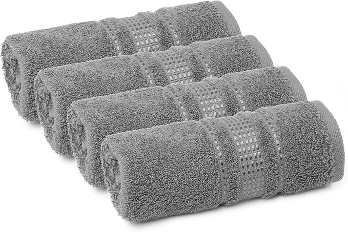 Melissa Linen, 4 Piece Washcloth, 100% Turkish Cotton Towel Set for Bath and Kitchen, 12 in x 12 in, Absorbent, Quick Dry, Durable and Soft, Wash Rags, Dark Gray