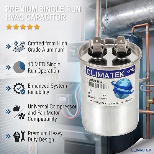 ClimaTek 10 MFD 370/440 Volt VAC Run Round Capacitor CAP99-1004R - Image 5