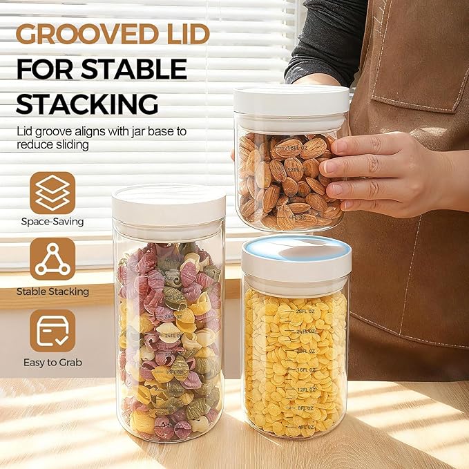 Danbark Set of 3 42oz Airtight Glass Storage Canisters with Lids - Pantry Organizers and Storage Glass for Kitchen - for Pantry, Flour, Sugar, Coffee, Tea, Pasta, Rice, and Snacks - White