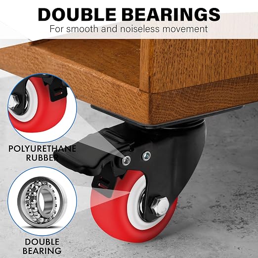 2 Inch Heavy Duty Casters Set of 4, Lockable Plate Caster Wheels - Image 5