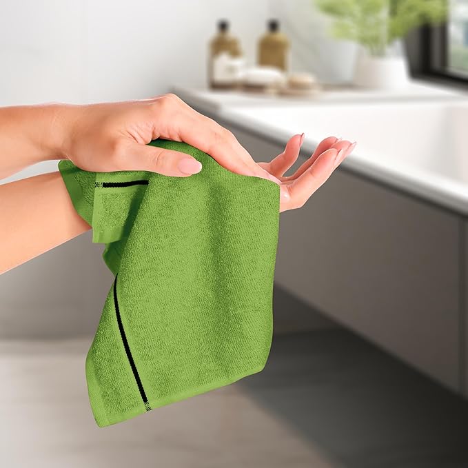MyOwn Ultra Soft Cotton 6 -Piece Hand Towel Set 16x24 Inch, Ideal for use in Bathroom, Kitchen, Gym, Spa & General Cleaning, Compact & Lightweight Multi Purpose Hand Towels - Kiwi Green