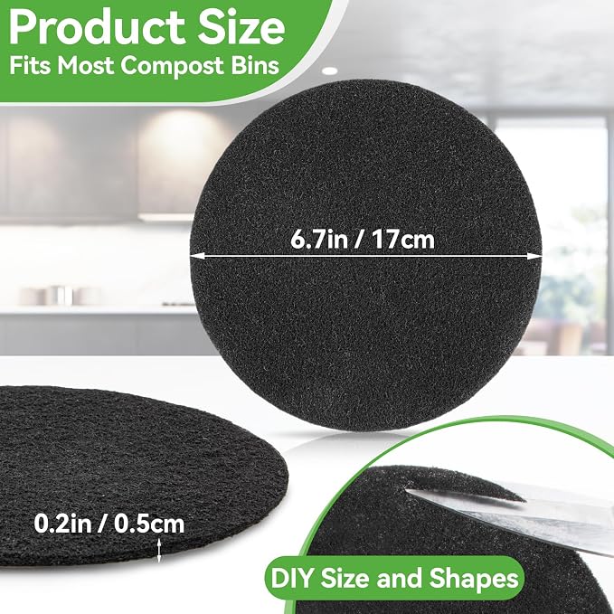 10PCS Compost Bin Charcoal Filters- 6.7inch Activated Carbon Filters，Round - Image 2