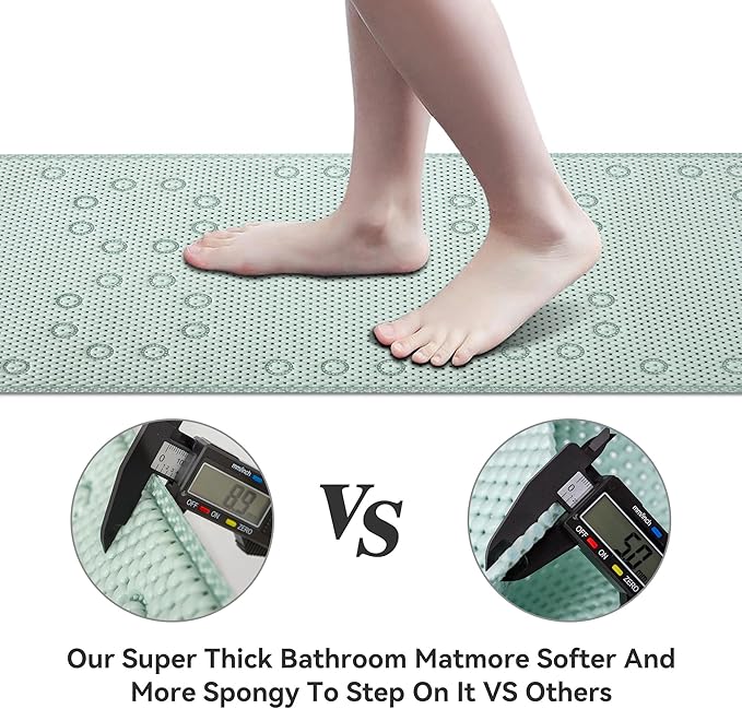 Double Layer Foam Non Slip Bathtub Mat 37x17in, More Comfortable and Thicker Tub Mat Than Ordinary Foam Shower Mat, Bath Mat for Tub with Suction for Comfort and Safety (Cream Green, 36'' x 17'')