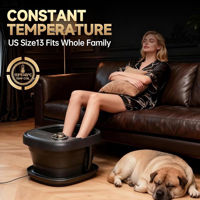 Deluxe Foot Bath Massage Spa with Temperature Control, Electric Heated Foot Soaking Tub for Professional Pedicure Foot Spa Massager with Bubbles, Remote Control and Shiatsu Rollers Black
