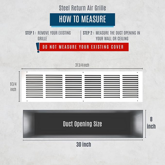 Fits 30x8 Duct Opening | Steel Return Air Grille by Handua | Vent Cover Grill - Image 2