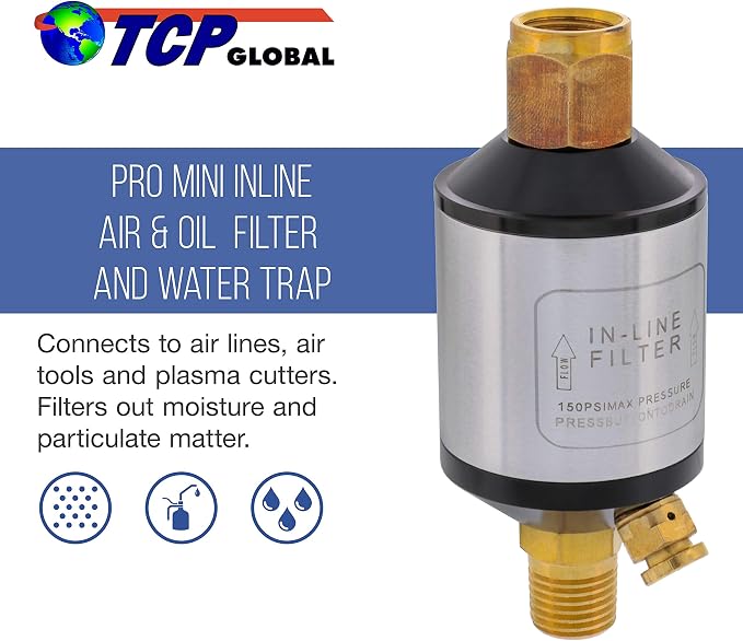 TCP Global Mini In-Line Air Filter, Oil and Water Separator - Image 2