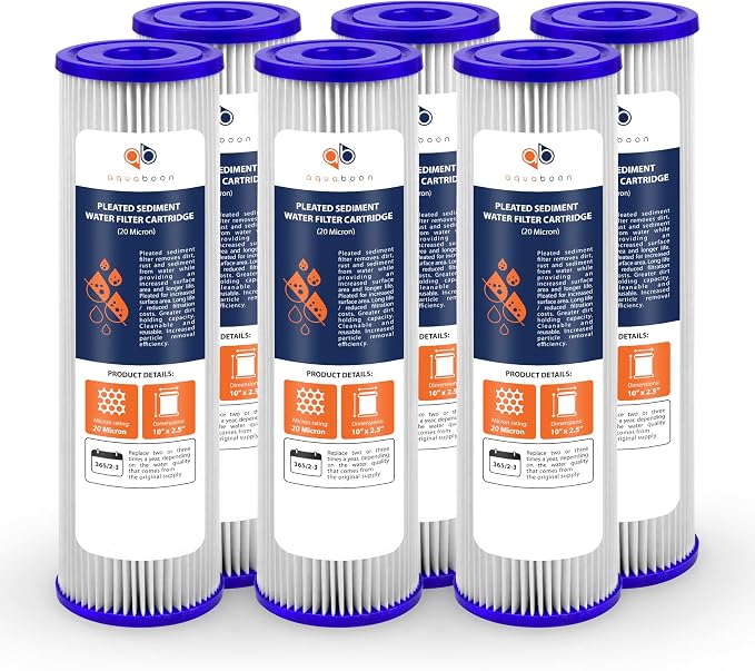 Aquaboon 20 Micron Pleated Sediment Filter Cartridge 10" x 2.5" Whole House by Aquaboon