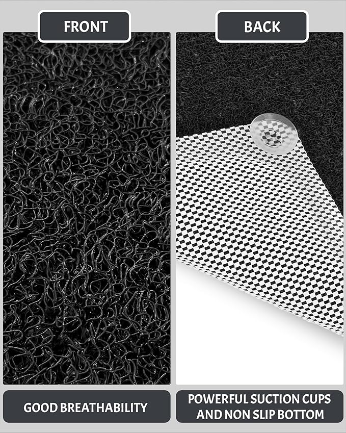 Mecko Non Slip Shower Mats, 16x40 Inch, Anti-Slip Bathtub Mats with Suction Cups for Bathroom, Foot Scrubber Loofah Bath Mats for Shower, Quick Drying Shower Stall Mats for Wet Areas (Black)