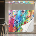 Hookless Boho Floral Shower Curtain with Snap-in Liner Set, Vibrant Watercolor Fabric, See Through Sheer Window, Washable, 3 Magnet Weights, No Hook, Waterproof, Farmhouse - Standard Size