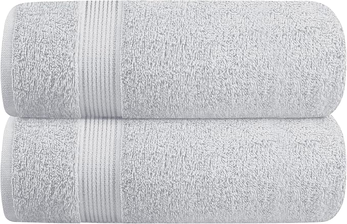 Elvana Home Cotton 2 Pack Oversized Bath Towel Set 28x55 inches, Large Bath Towels, Ultra Absorbant Compact Quickdry & Lightweight Towel, Ideal for Gym Travel Camp Pool - Light Grey