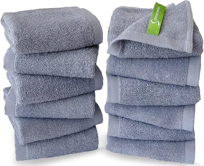 12 Pack Washcloths 13" x 13" - Soft Wash Cloths for Your Face Towel, Viscose derived from Bamboo & Cotton Blend Wash Cloths for Your Body (Gray)