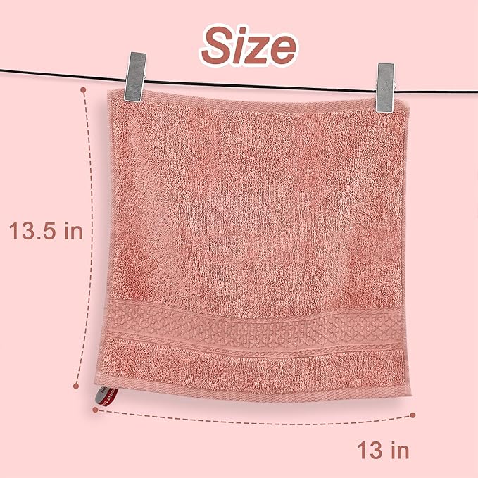 Cleanbear Ultra Soft Washcloths 6 Pack Cotton Face Cloths Wash Cloths Set - Large Bathroom WashCloth 13 x 13 Inches (Coral)