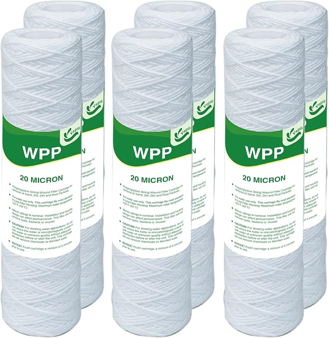 20 Micron String Wound Whole House Water Filter 10" x 2.5", 10-inch Universal by Vegebe