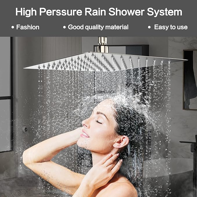 Shower System Wall Mounted 10 inch Shower Overhead for Bathroom,Rain Shower Combo Set with Handheld Spray,Luxury Rainfall Shower Head Rough-in Valve and Trim Included(Brushed Nickel)