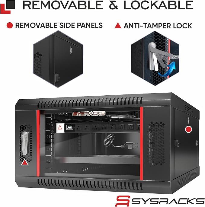 Sysracks 6U Wall Mount Server Rack Cabinet, 19” Locking Network Rack, 24” Deep - Image 5