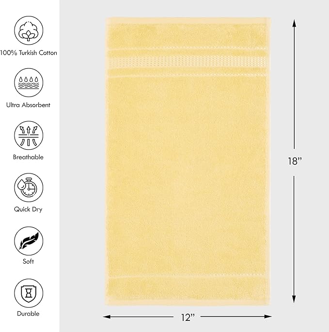 Melissa Linen, Fingertip Towels 4 Pack, 100% Turkish Cotton, Small Hand Towels for Body and Face, 12 x 18 in, Super Soft, Absorb Water, Quick Dry, (Light Yellow Fingertip Towels)
