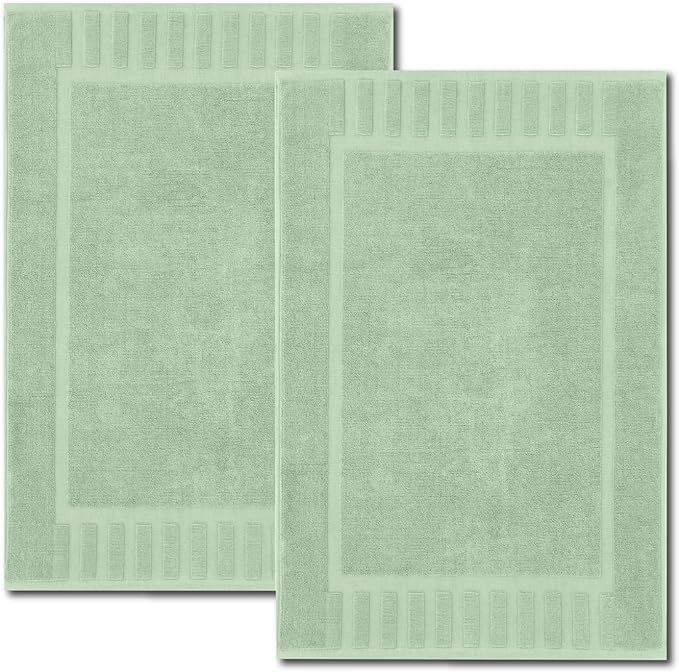 White Classic Luxury Bath Mat Floor Towel Set - Absorbent Cotton Hotel Spa Shower/Bathtub Mats [Not a Bathroom Rug] 22"x34" | 2 Pack | Green