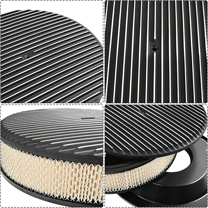 14 x 3 Inch Round Black Air Cleaner Kit Fully Finned Top - Image 3